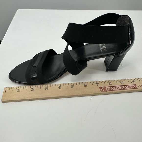 Stuart Weitzman Black Sandals 2" Heel Stretchy Straps Open Toe Womens 9 - Picture 10 of 11